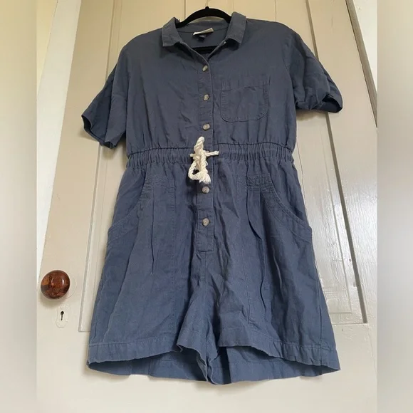 Universal Thread Linen Women's Blue Romper Flowy Comfy Summer Spring Nautical - Picture 4 of 10